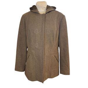 New York & Company Hooded Coat Tan Sz. XL Wool Blend